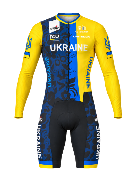 Велокомбінезон чоловічий з довгим рукавом та памперсом Veloplus Ukraine Team