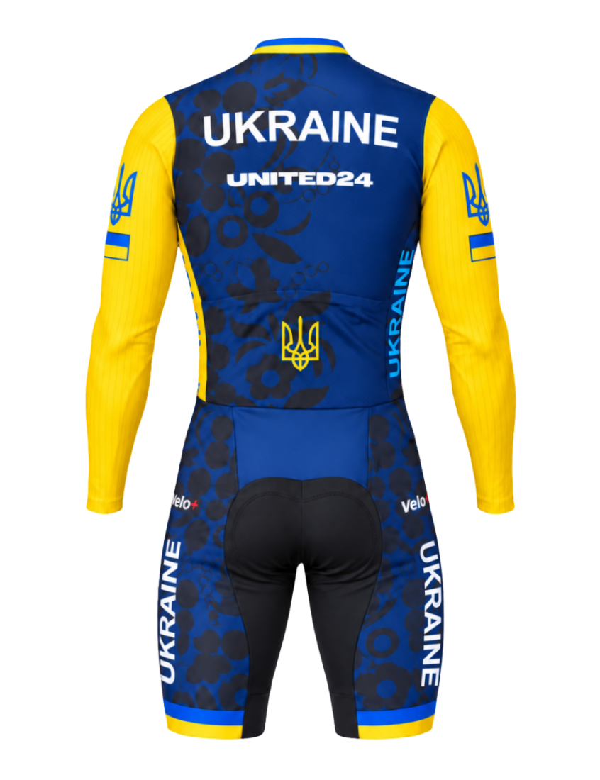 Велокомбінезон чоловічий з довгим рукавом та памперсом Veloplus Ukraine Team