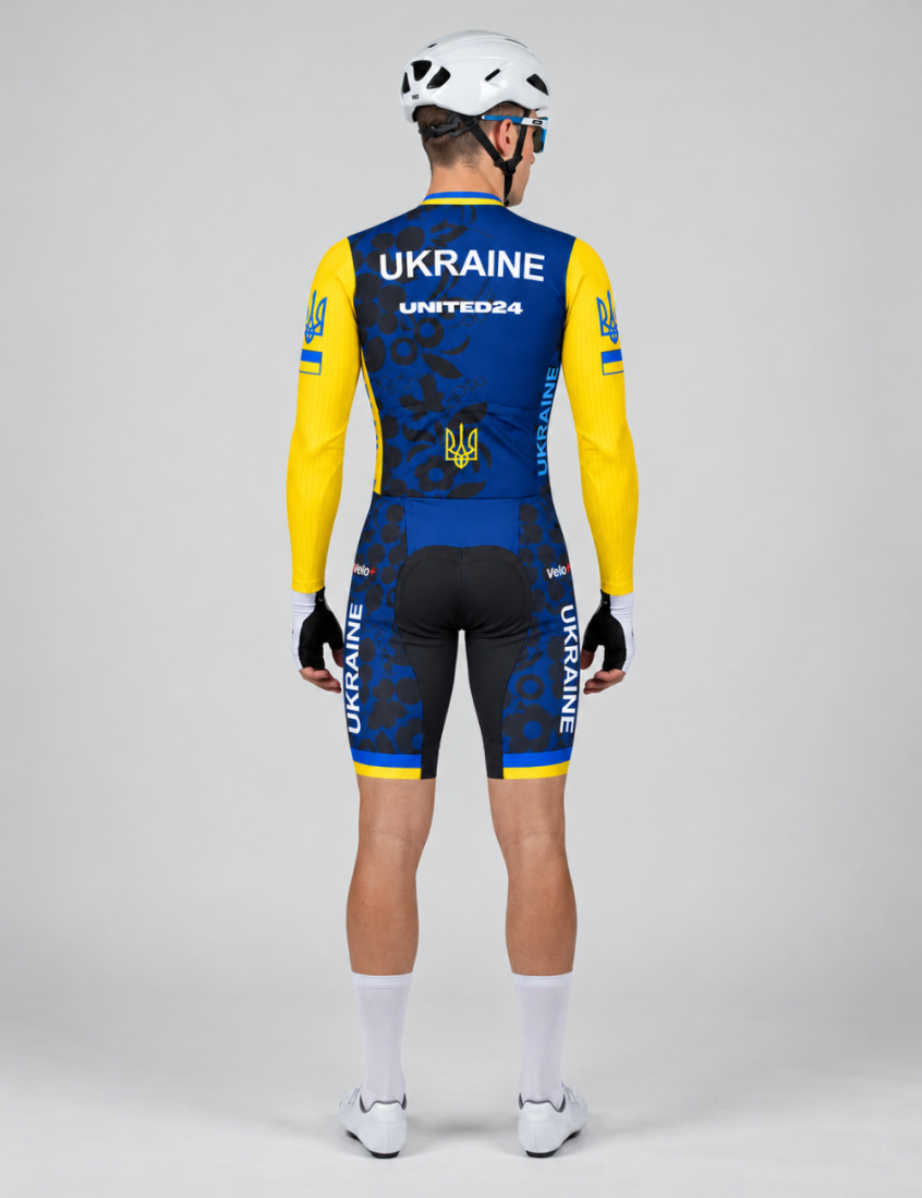 Велокомбінезон чоловічий з довгим рукавом та памперсом Veloplus Ukraine Team