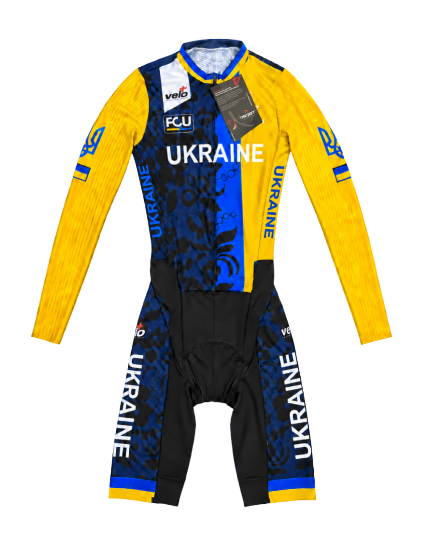 Велокомбінезон чоловічий з довгим рукавом та памперсом Veloplus Ukraine Team