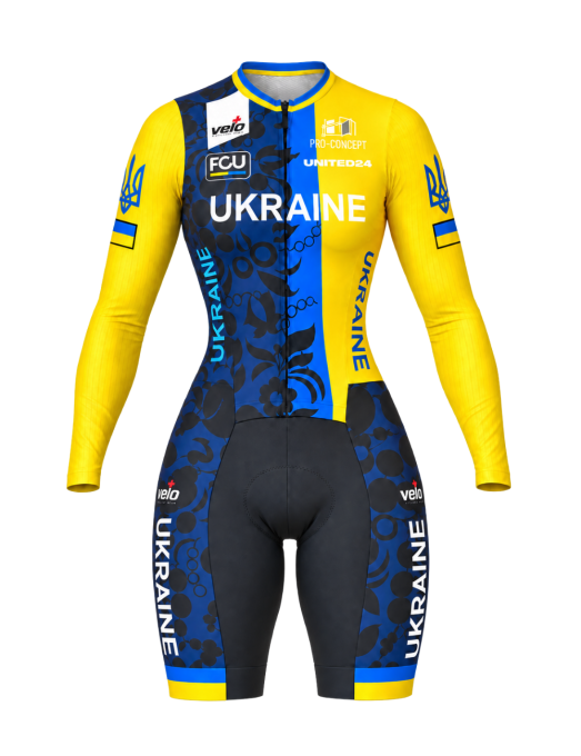 Велокомбінезон жіночий з довгим рукавом та памперсом Veloplus Ukraine Team