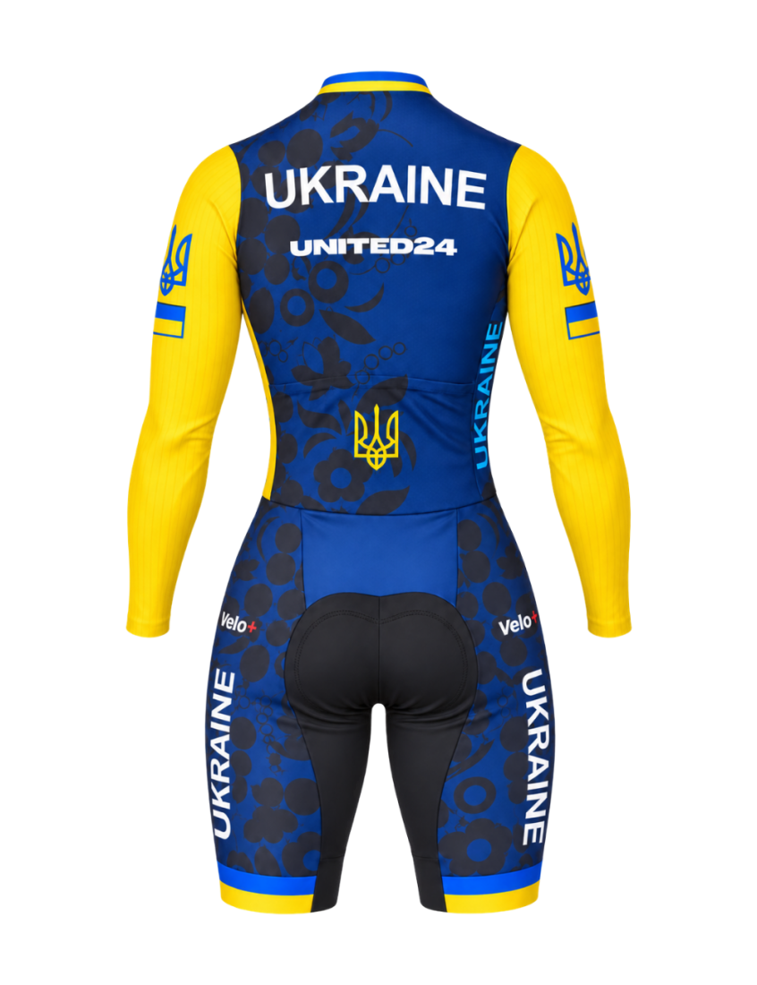 Велокомбінезон жіночий з довгим рукавом та памперсом Veloplus Ukraine Team